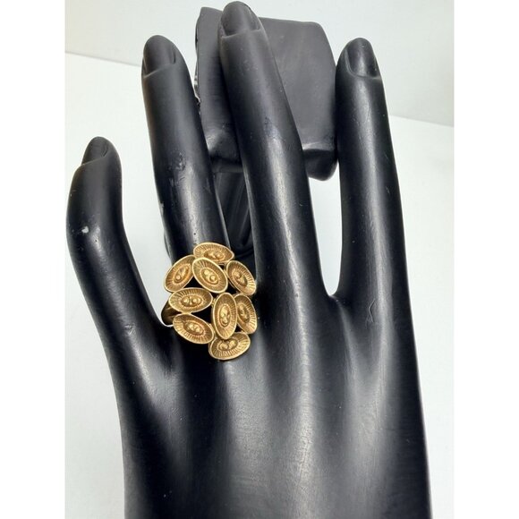 Vintage Brass Brutalist Statement Ring Textured Modernist Organic Design Size 8 - Picture 2 of 11
